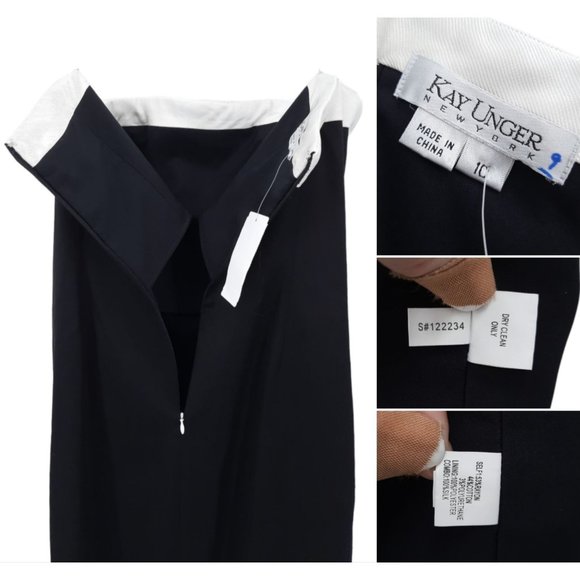 NEW Kay Unger Black White Trim Strapless Mini Cocktail Dress 10 Ruched Sheath - Picture 8 of 11